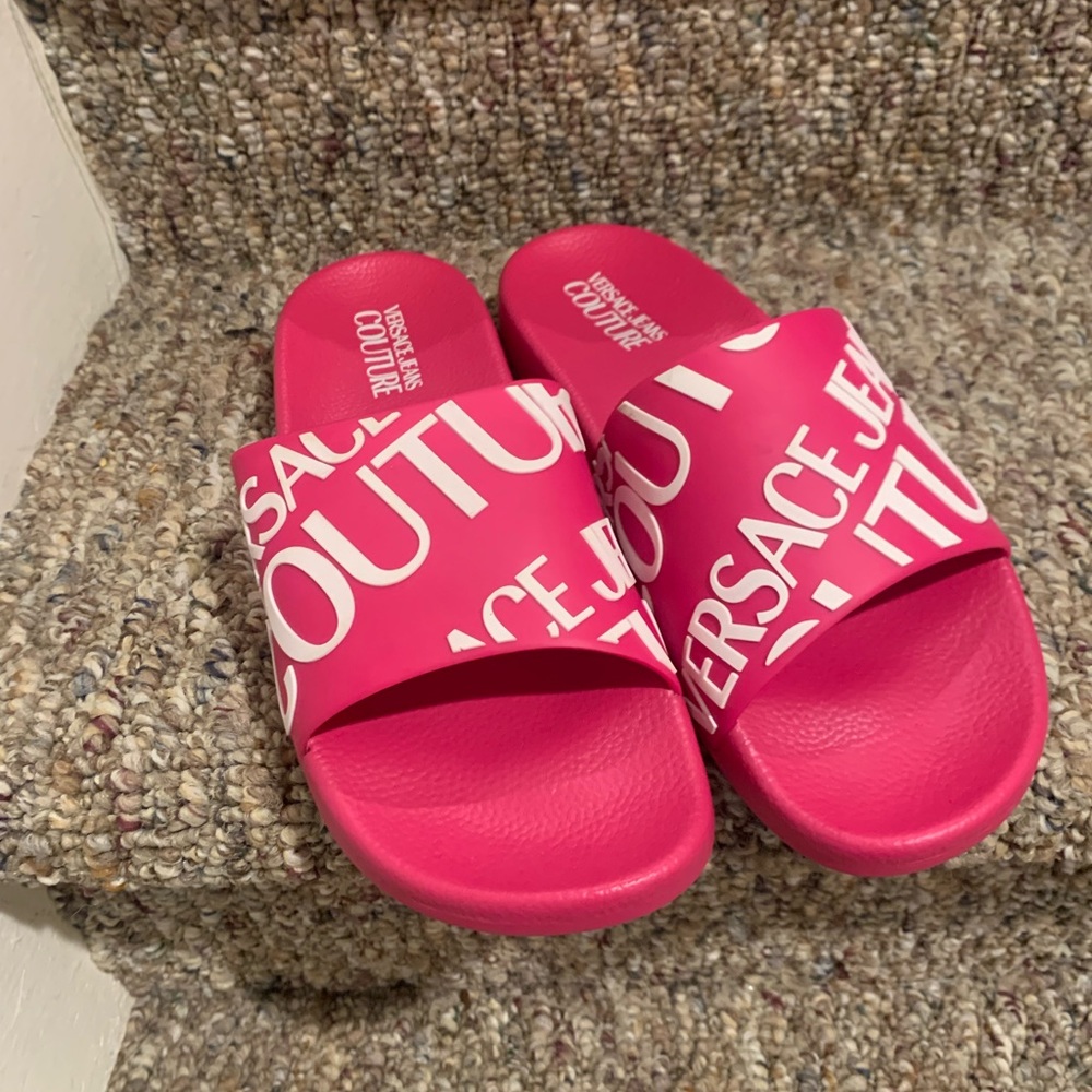 versace couture 
 pool slides